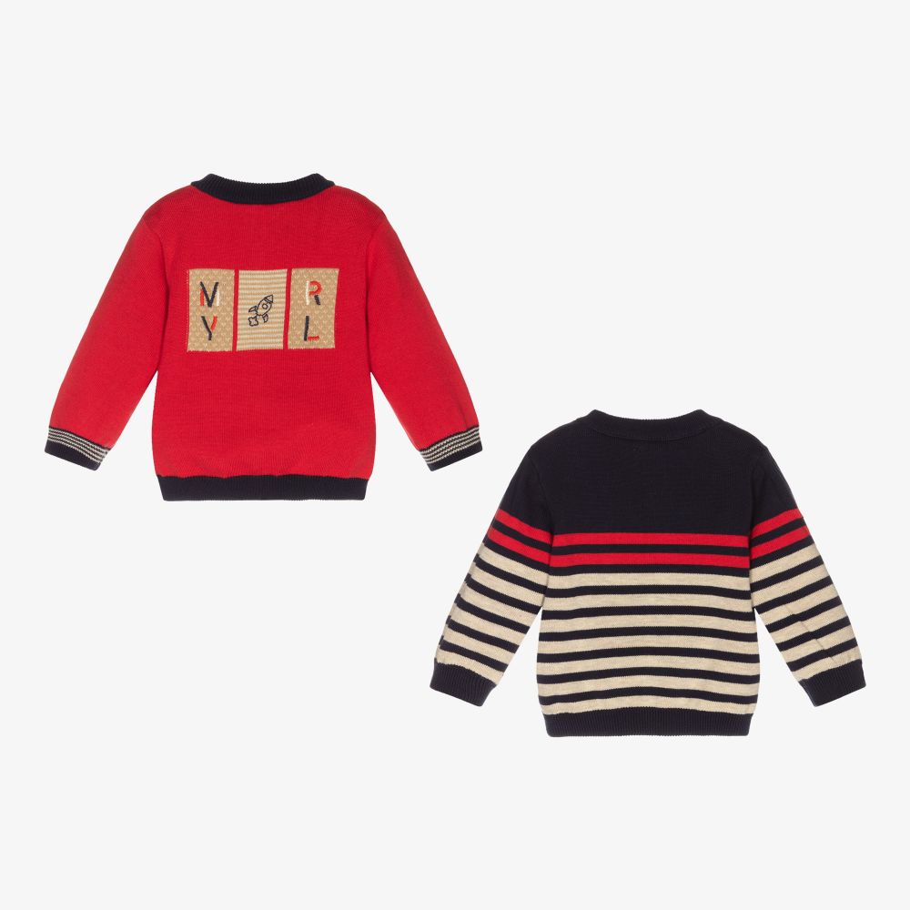 مايورال-توب بسحّاب أطفال ولادي بوجهين قطن محبوك لون أحمر وكحلي | Childrensalon Outlet