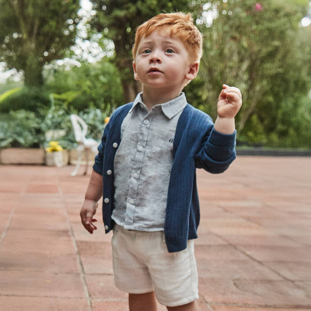 Mayoral-Boys Cotton & Linen Striped Ensemble | Childrensalon Outlet