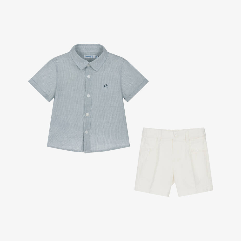 Mayoral-Boys Cotton & Linen Striped Ensemble | Childrensalon Outlet