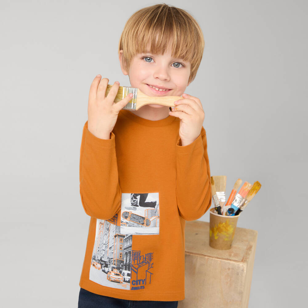 Mayoral-Boys Cotton Orange Crewneck | Childrensalon Outlet