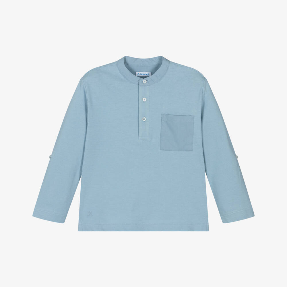 Mayoral-Boys Cotton Piqué Blue Pullover | Childrensalon Outlet
