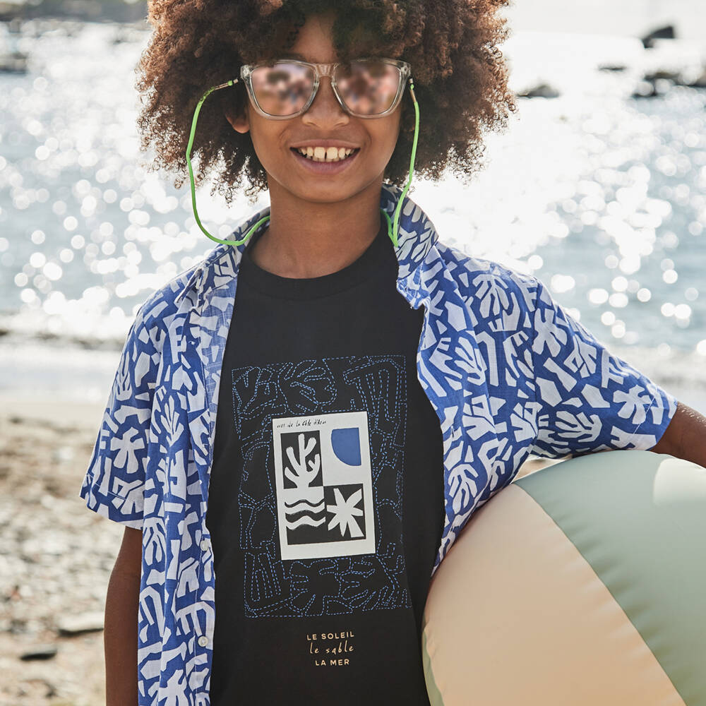 Mayoral Nukutavake-Boys Cotton Riviera Black Tee | Childrensalon Outlet