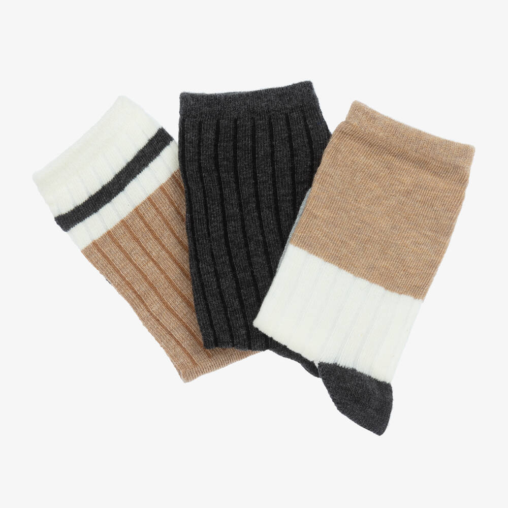 Mayoral-Boys Cotton Socks Set in Beige & Grey | Childrensalon Outlet