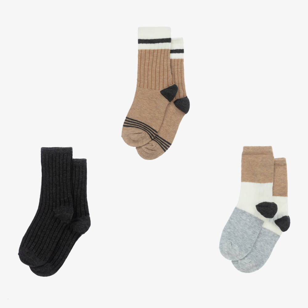 Mayoral-Boys Cotton Socks Set in Beige & Grey | Childrensalon Outlet