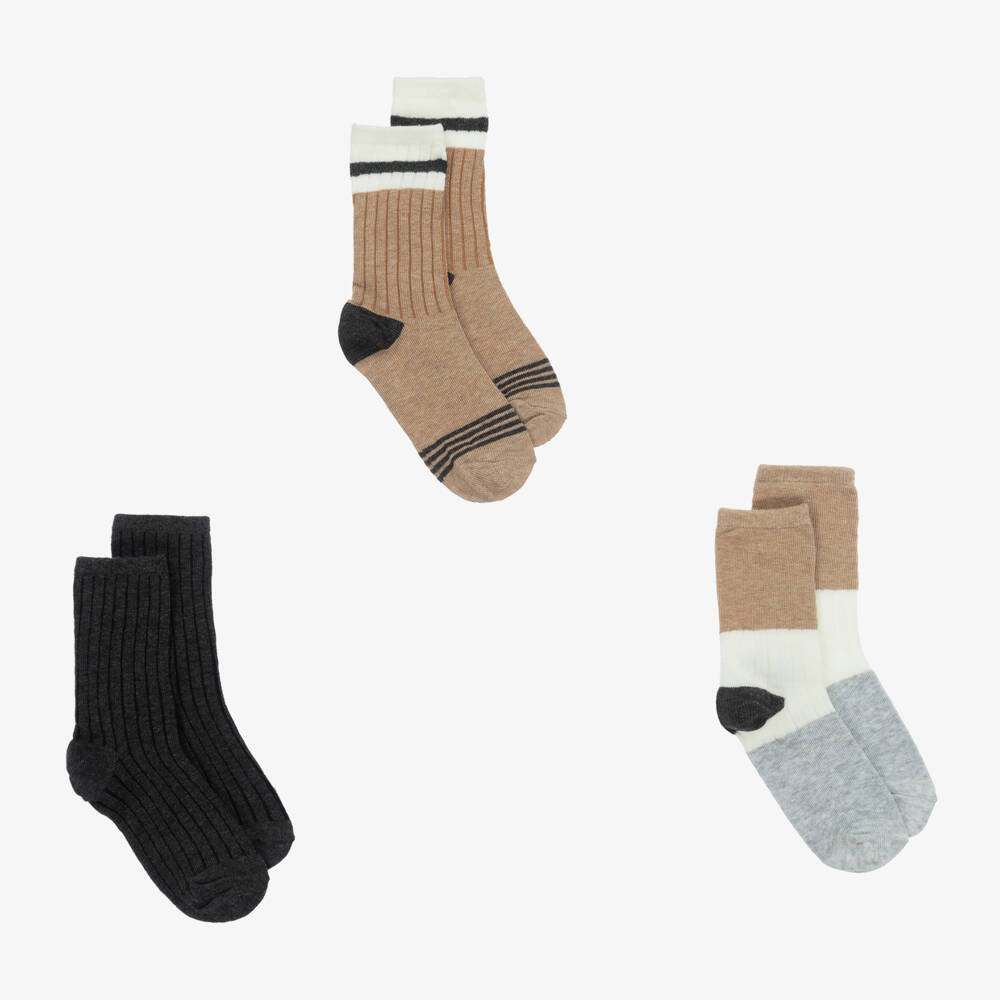 Mayoral-Boys Cotton Socks Set in Beige & Grey | Childrensalon Outlet