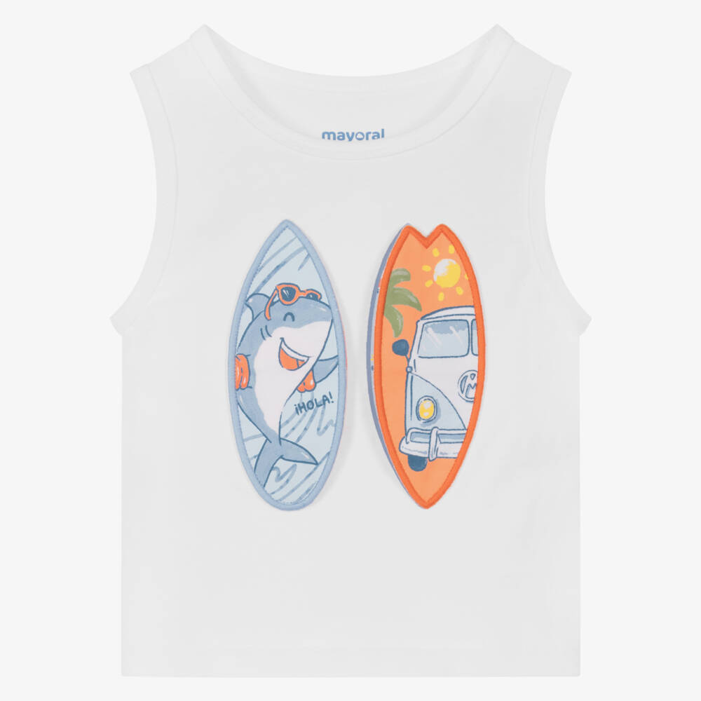 Mayoral-Boys Cotton Surfboard Tee in White | Childrensalon Outlet