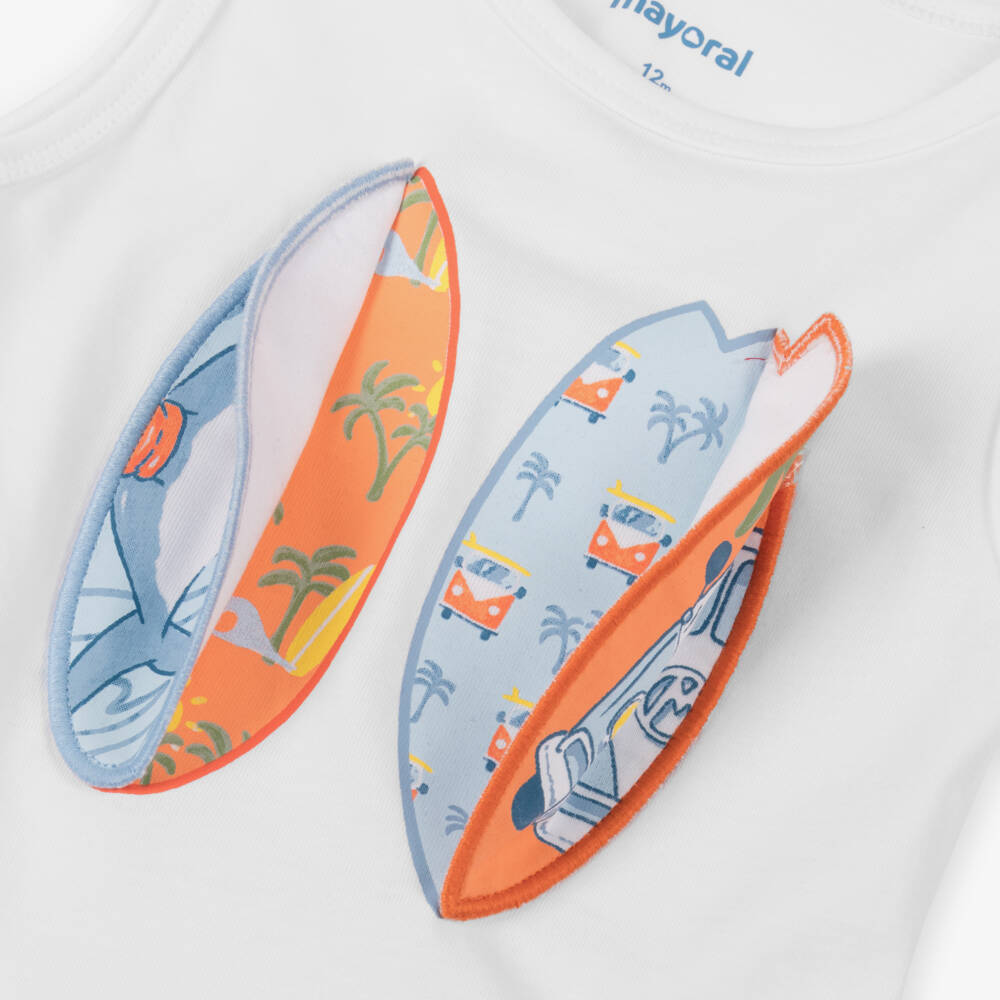Mayoral-Boys Cotton Surfboard Tee in White | Childrensalon Outlet