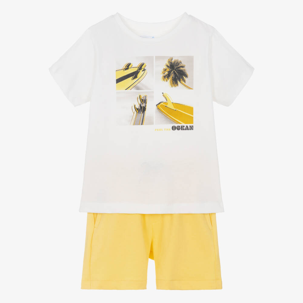 Mayoral-Boys Cotton Surfboard Yellow Shorts Ensemble | Childrensalon Outlet