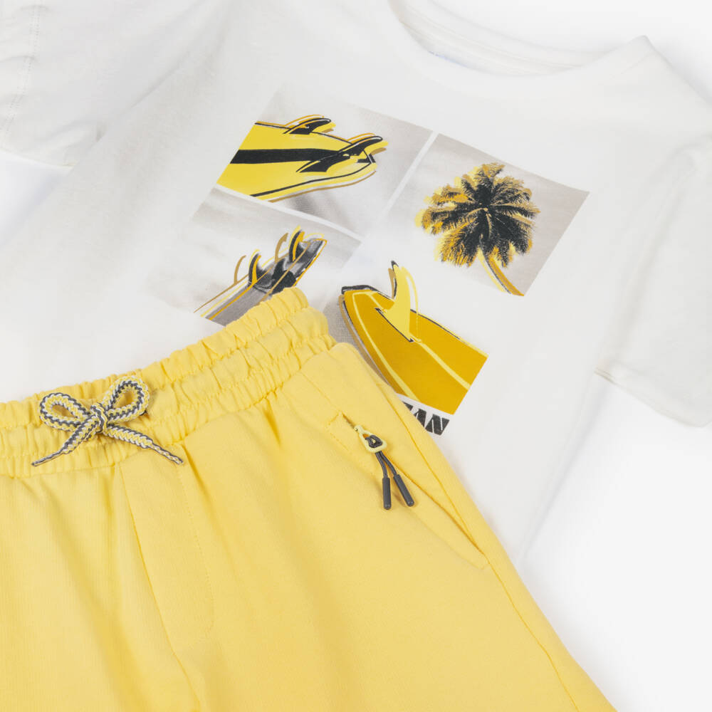 Mayoral-Boys Cotton Surfboard Yellow Shorts Ensemble | Childrensalon Outlet