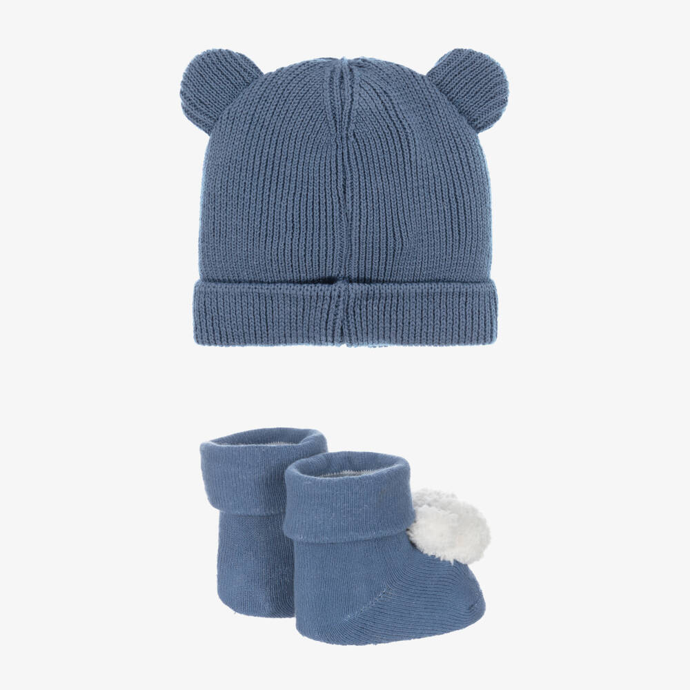Mayoral Newborn-Boys Cozy Blue Bear Beanie Duo | Childrensalon Outlet