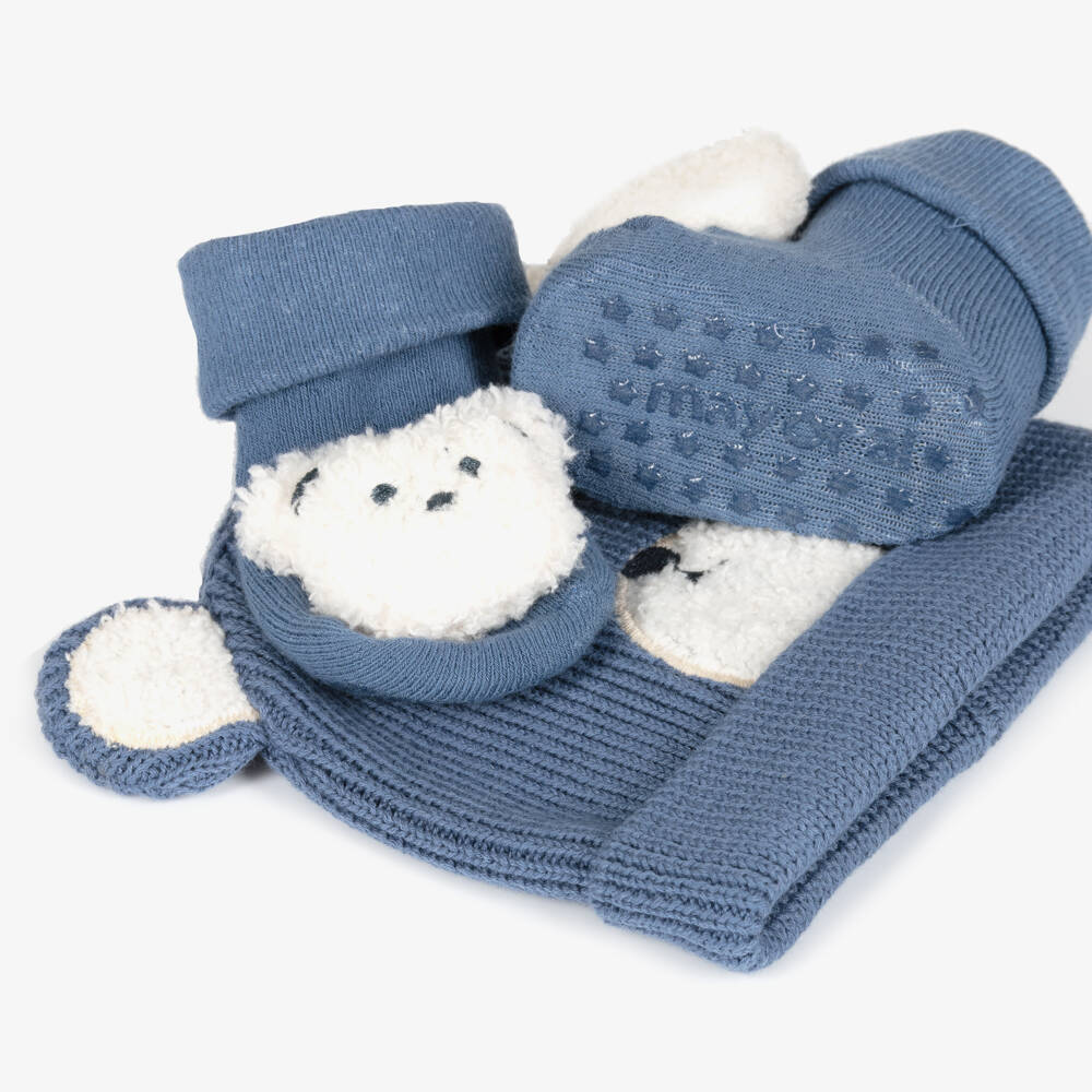 Mayoral Newborn-Boys Cozy Blue Bear Beanie Duo | Childrensalon Outlet