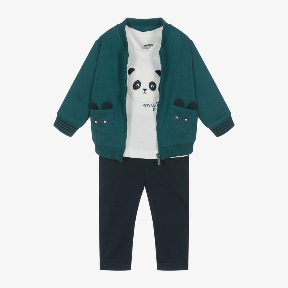 Mayoral-Boys Cozy Green & Blue Panda Ensemble | Childrensalon Outlet