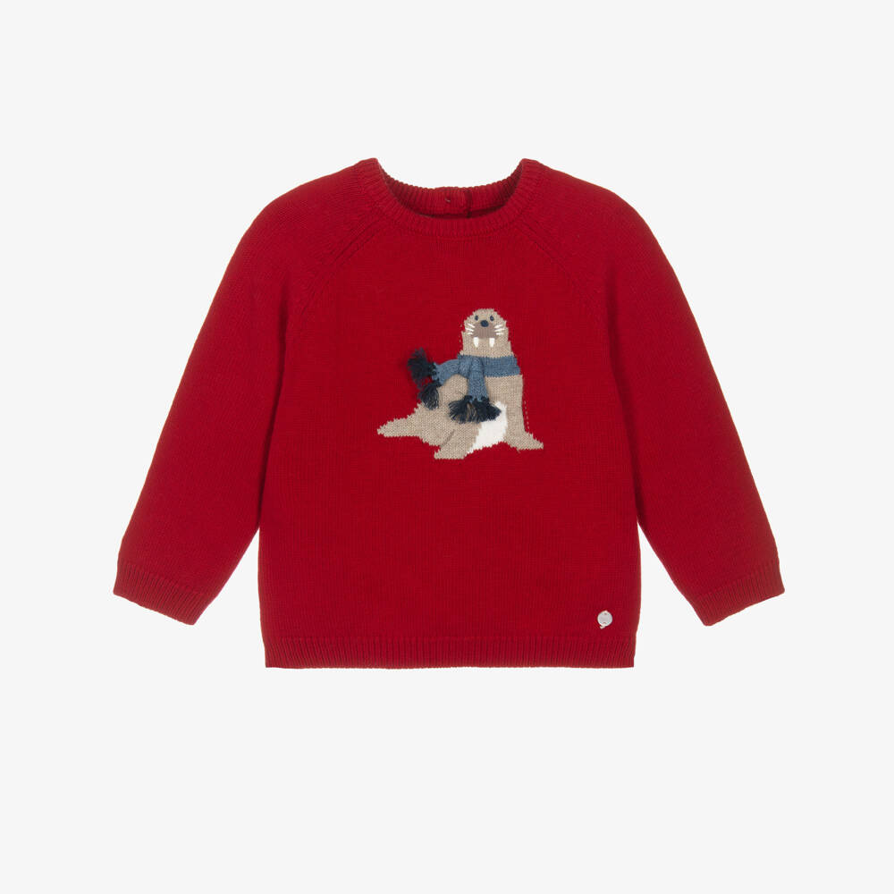 Mayoral-Boys Cozy Red Seal Knit Sweater | Childrensalon Outlet