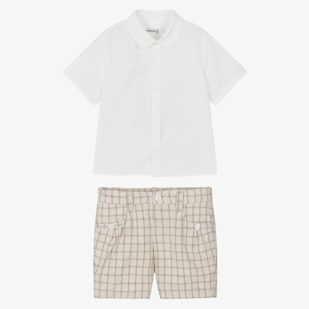 Mayoral-Boys Cream & Sand Cotton Ensemble | Childrensalon Outlet