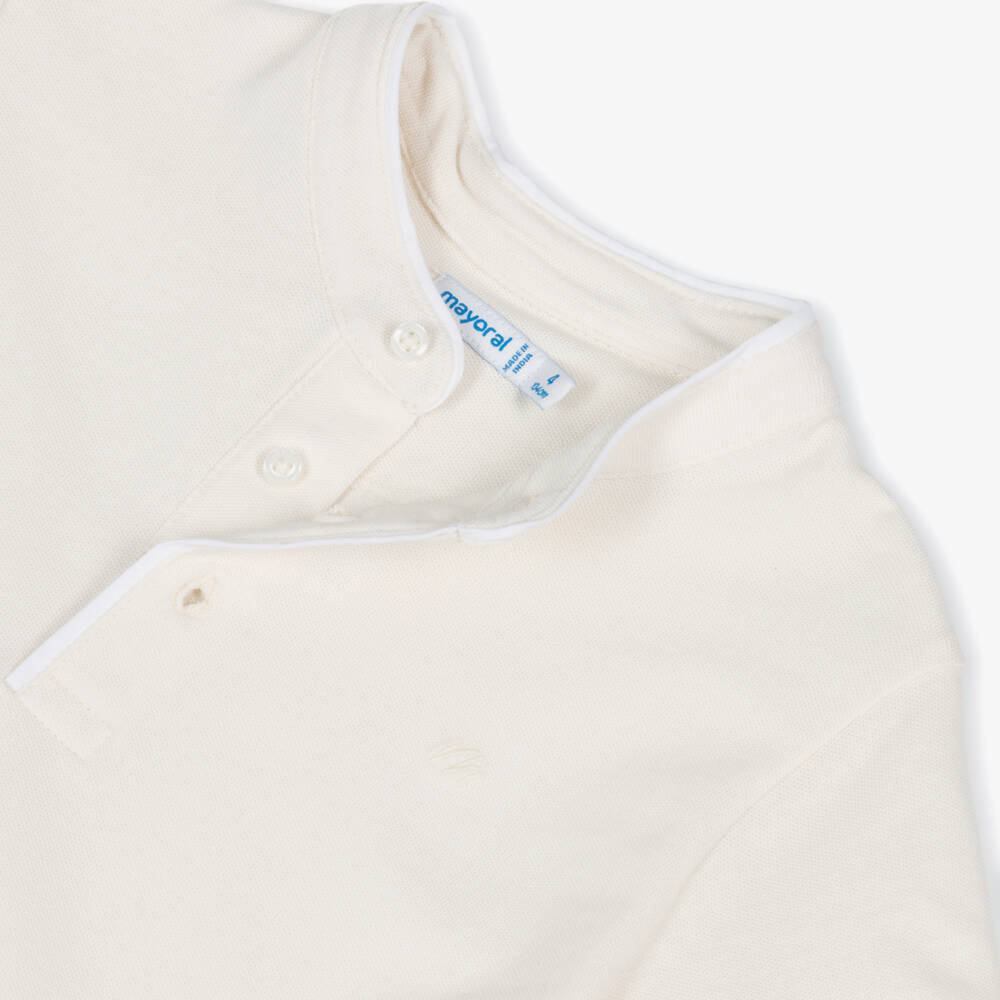 Mayoral-Boys Creamy Collarless Polo Top | Childrensalon Outlet