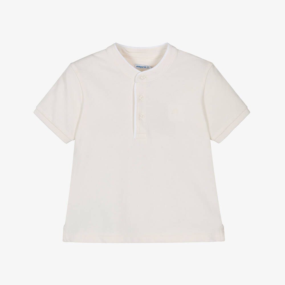 Mayoral-Boys Creamy Collarless Polo Top | Childrensalon Outlet