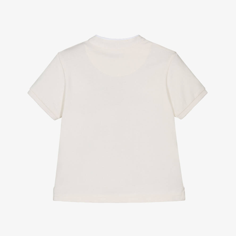 Mayoral-Boys Creamy Collarless Polo Top | Childrensalon Outlet