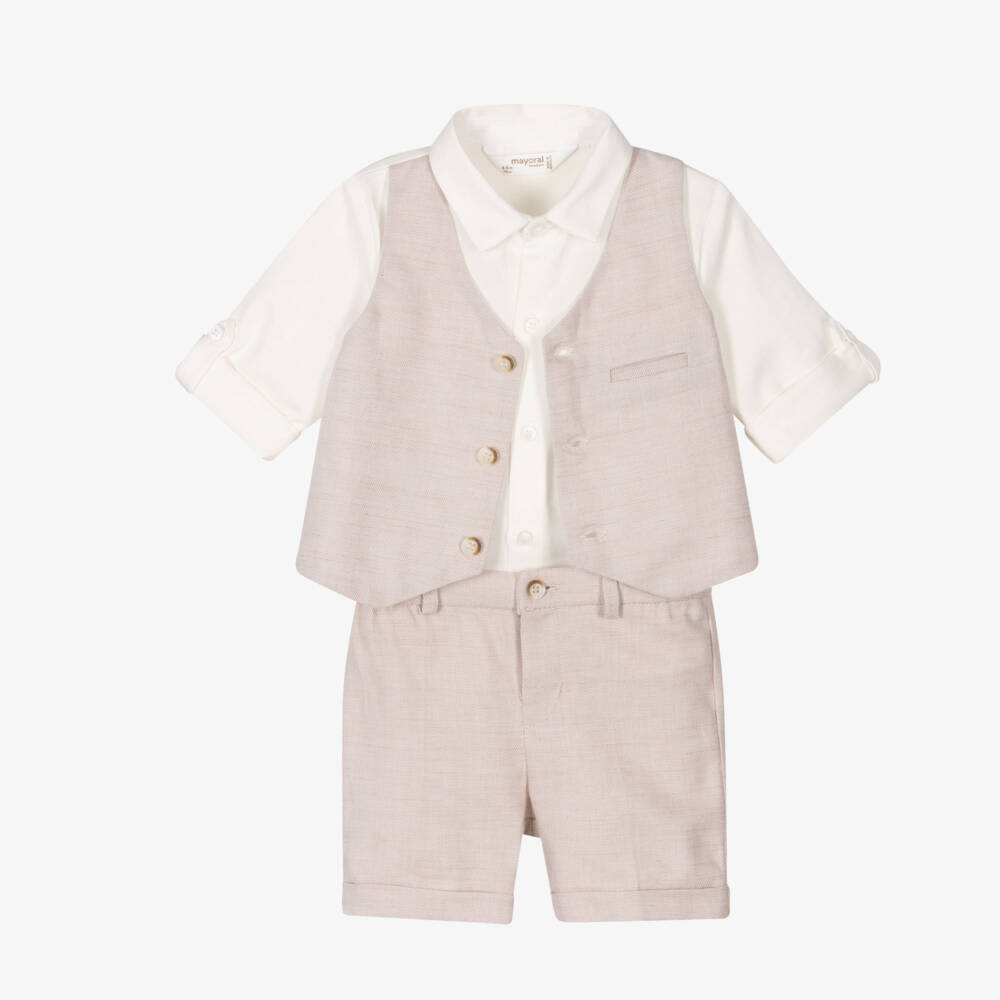 Mayoral Newborn-طقم شورتات قطنية كريمية للأولاد | Childrensalon Outlet