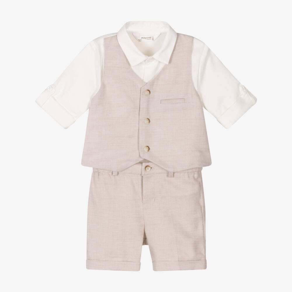Mayoral Newborn-Boys Creamy Cotton Shorts Ensemble | Childrensalon Outlet
