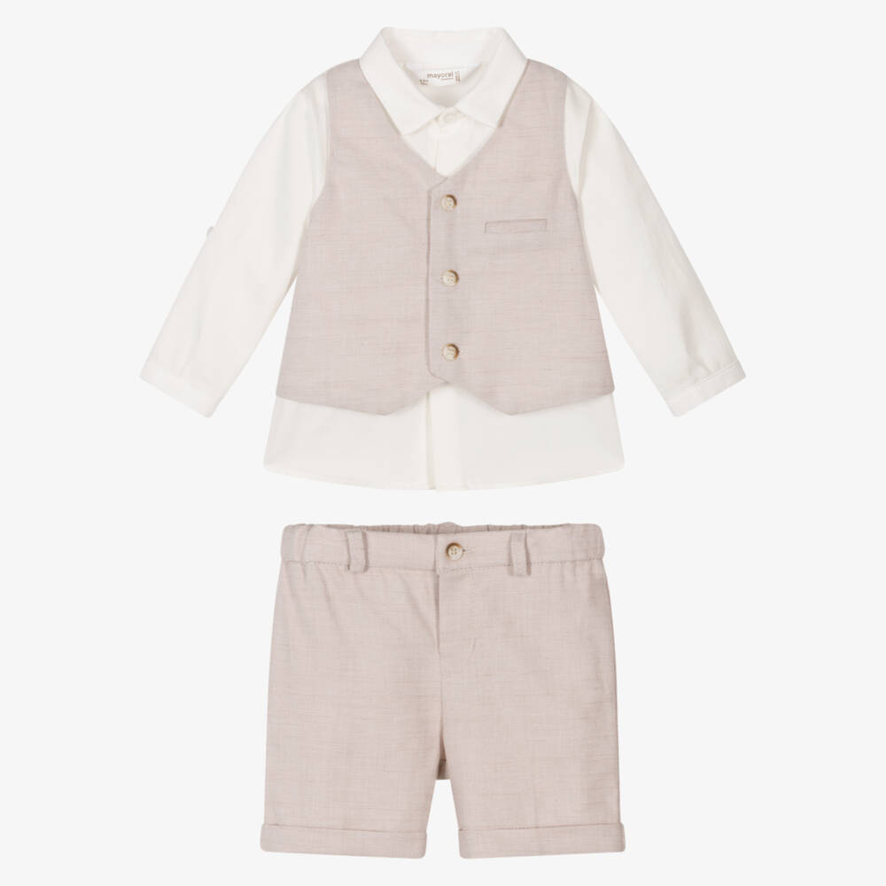 Mayoral Newborn-طقم شورتات قطنية كريمية للأولاد | Childrensalon Outlet
