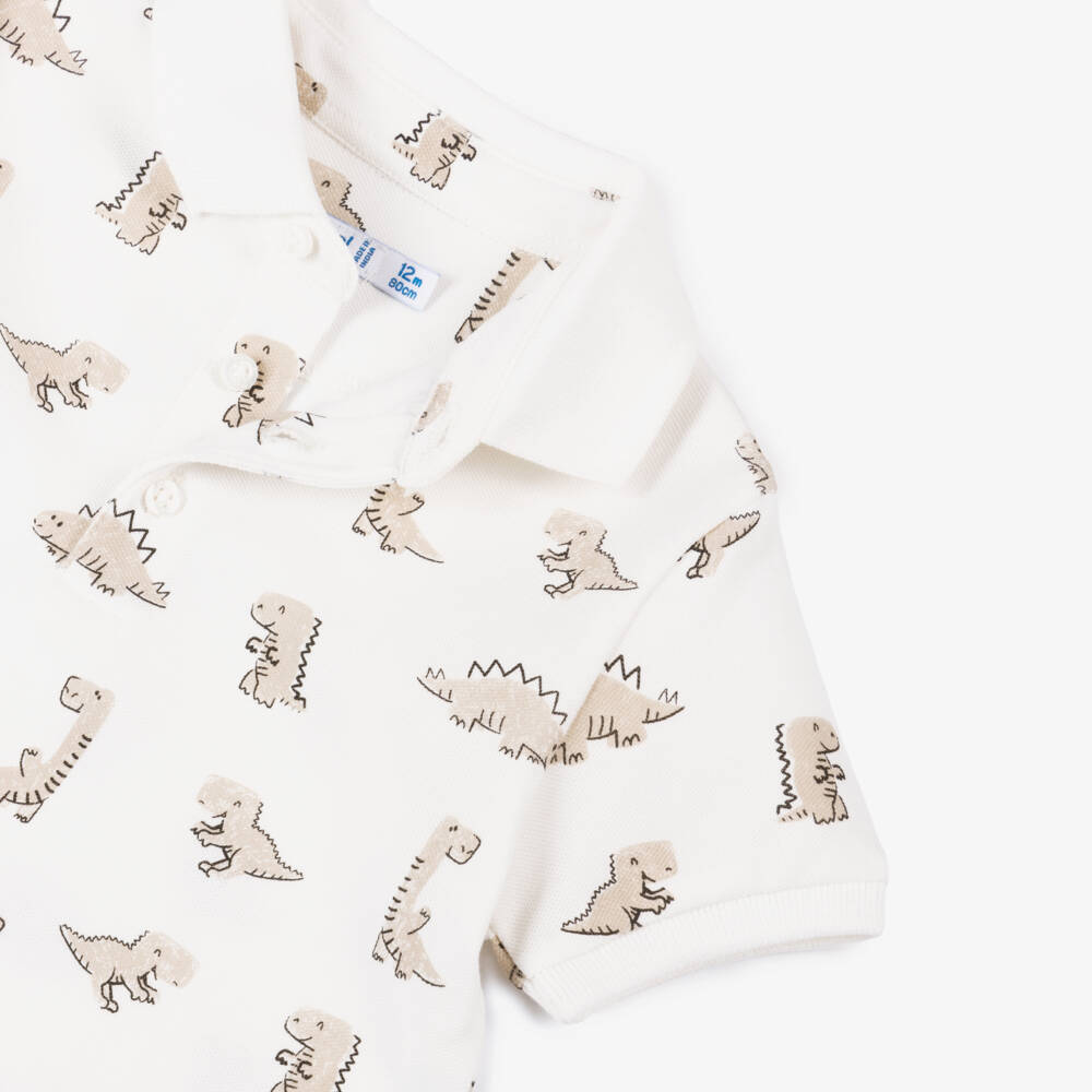Mayoral-Boys Creamy Dino Piqué Polo | Childrensalon Outlet
