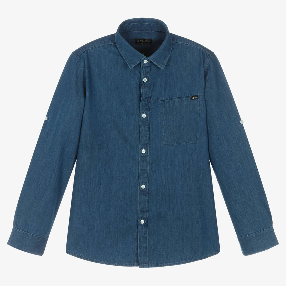 Mayoral Nukutavake - Chemise bleu foncé en chambray | Childrensalon