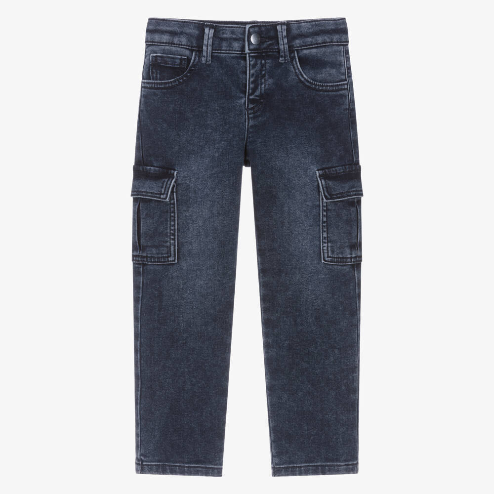 Mayoral-Boys Dark Blue Denim Straight Fit Cargo Jeans | Childrensalon Outlet
