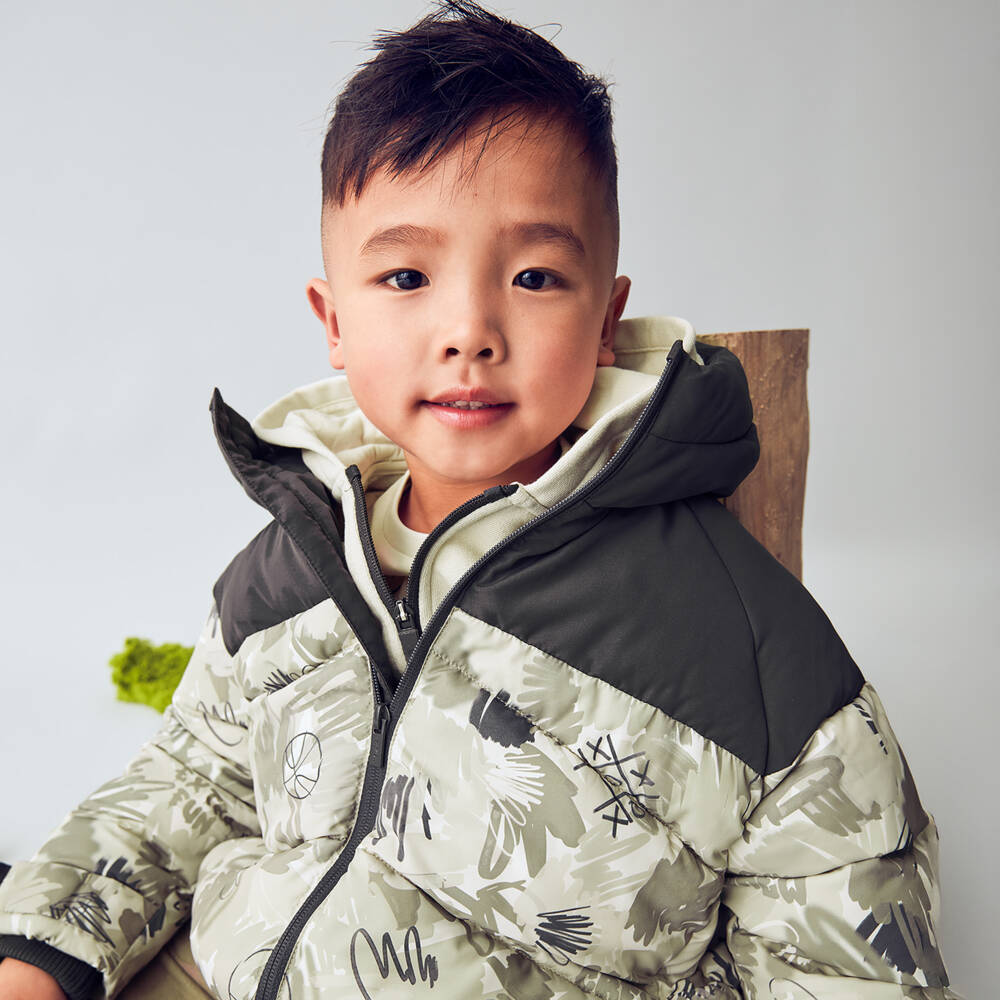 Mayoral-Boys Dark Grey & Beige Puffer Jacket | Childrensalon Outlet