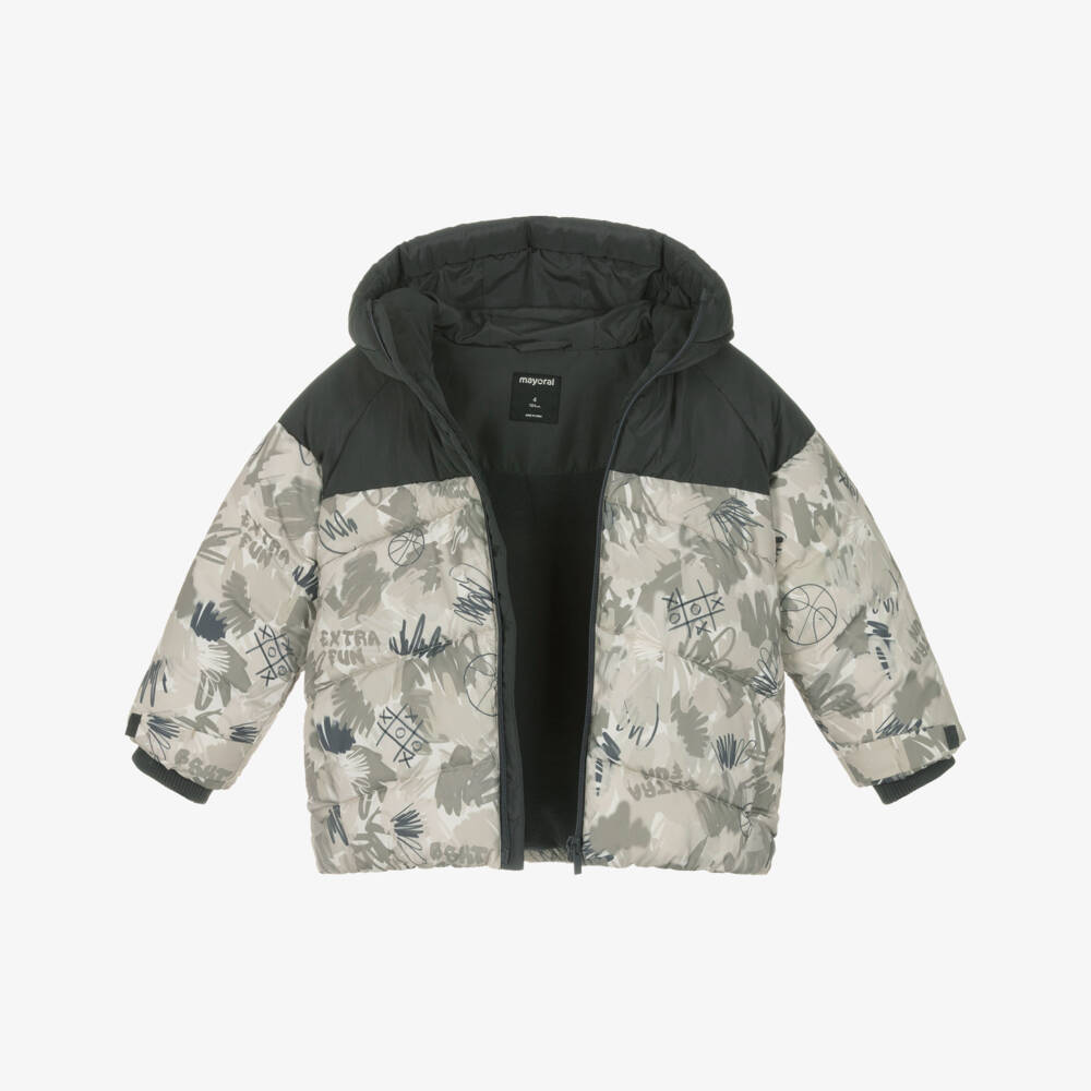 Mayoral-Boys Dark Grey & Beige Puffer Jacket | Childrensalon Outlet