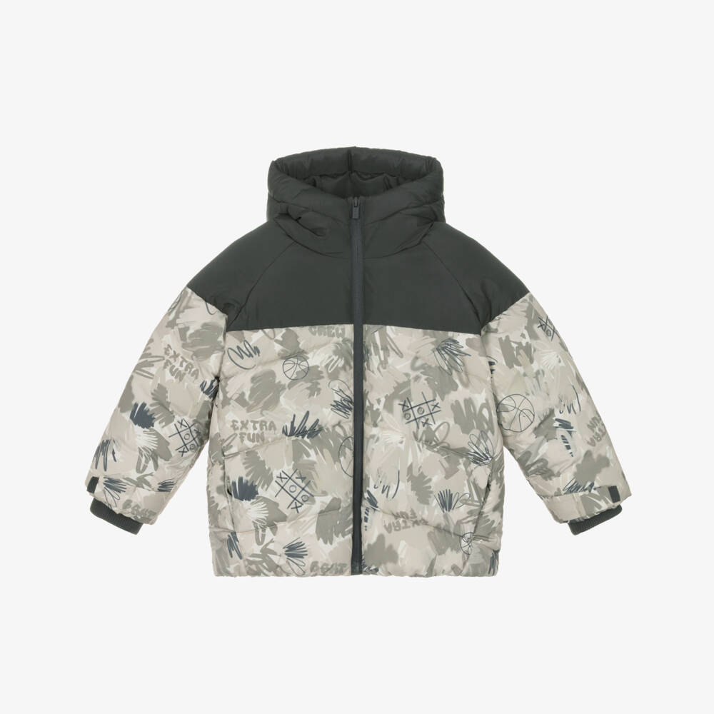 Mayoral-Boys Dark Grey & Beige Puffer Jacket | Childrensalon Outlet