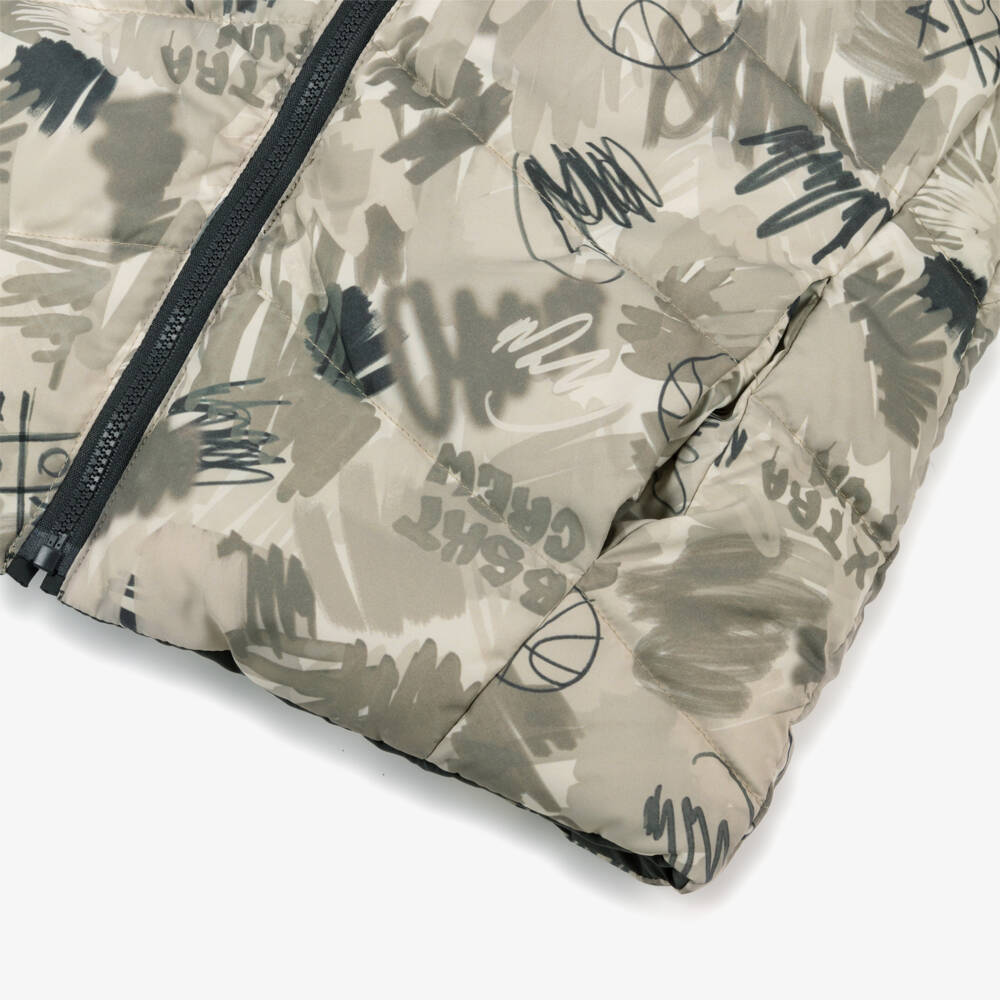 Mayoral-Boys Dark Grey & Beige Reversible Hooded Puffer Gilet | Childrensalon Outlet