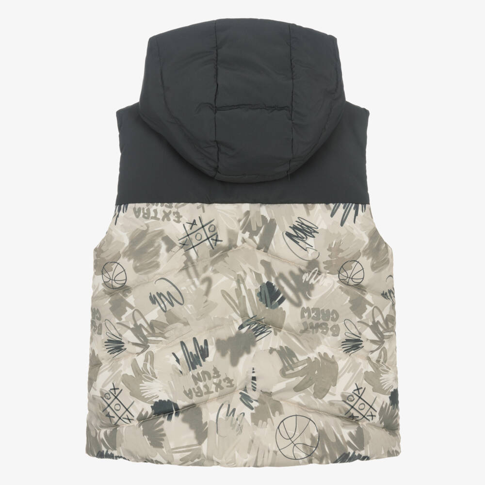 Mayoral-Boys Dark Grey & Beige Reversible Hooded Puffer Gilet | Childrensalon Outlet