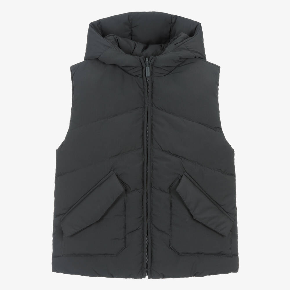 Mayoral-Boys Dark Grey & Beige Reversible Hooded Puffer Gilet | Childrensalon Outlet