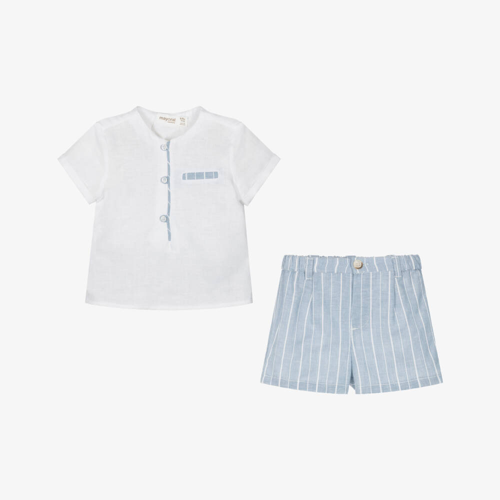 Mayoral Newborn-Boys Dreamy Blue Linen Ensemble | Childrensalon Outlet