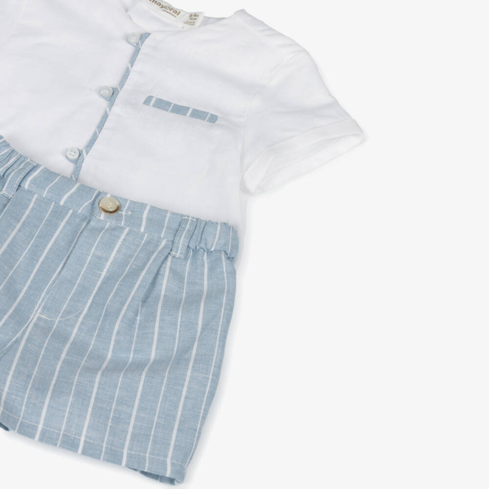 Mayoral Newborn-Boys Dreamy Blue Linen Ensemble | Childrensalon Outlet