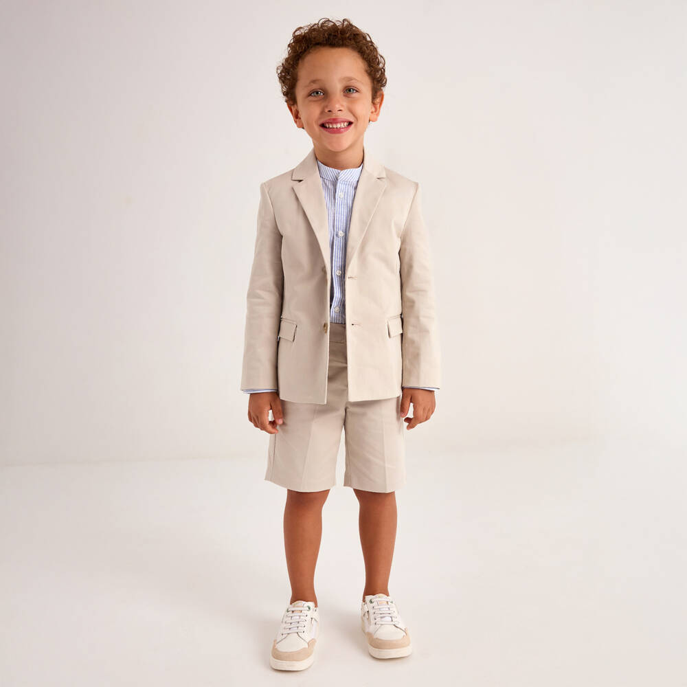 Mayoral-Boys Elegant Beige Cotton Jacket | Childrensalon Outlet