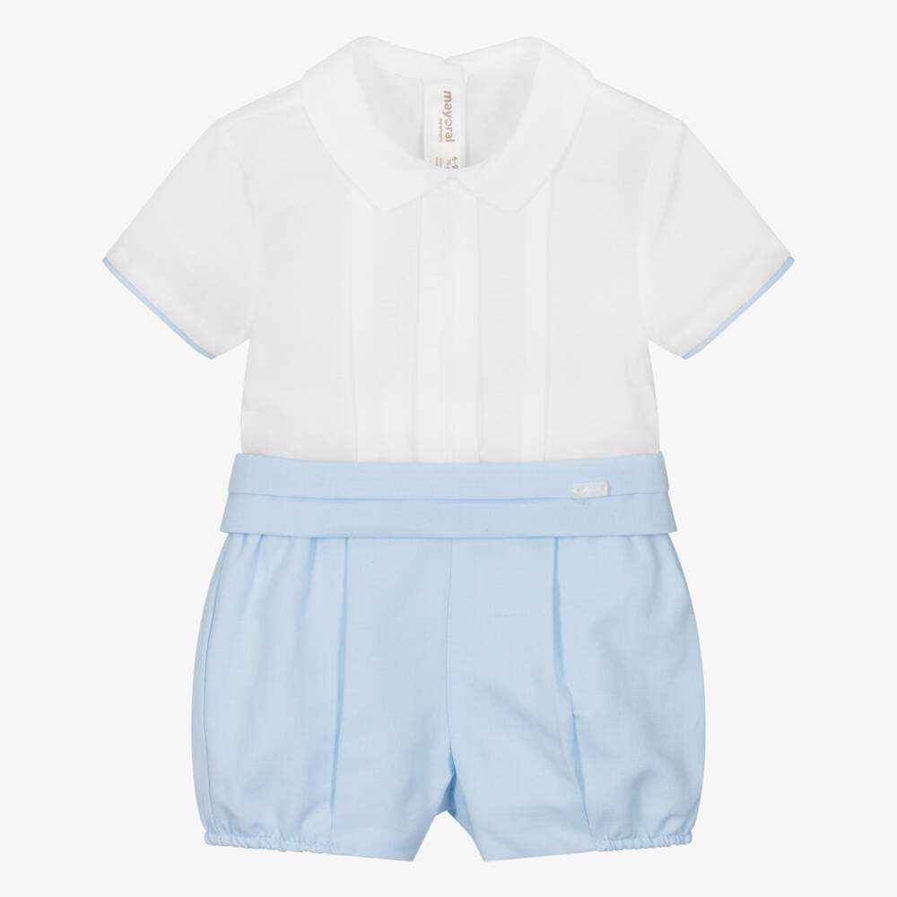 Mayoral Newborn-Boys Elegant White & Blue Ensemble | Childrensalon Outlet