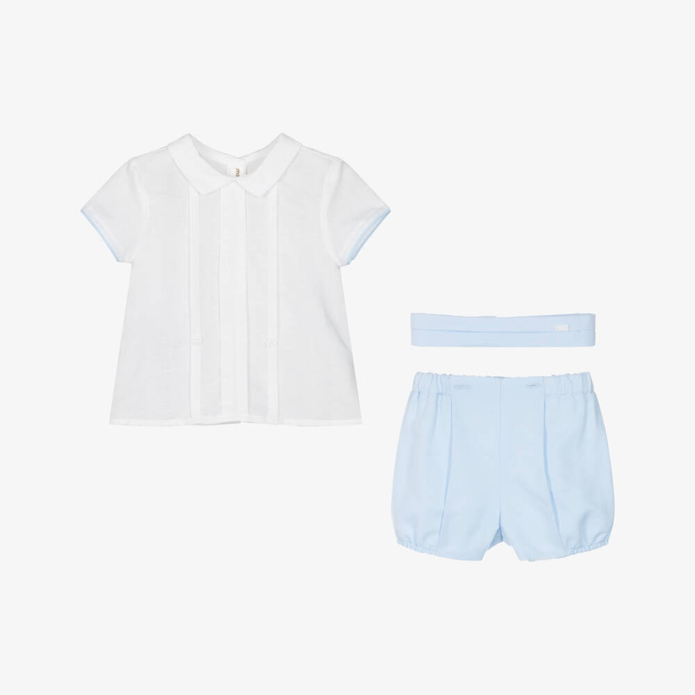 Mayoral Newborn-Boys Elegant White & Blue Ensemble | Childrensalon Outlet