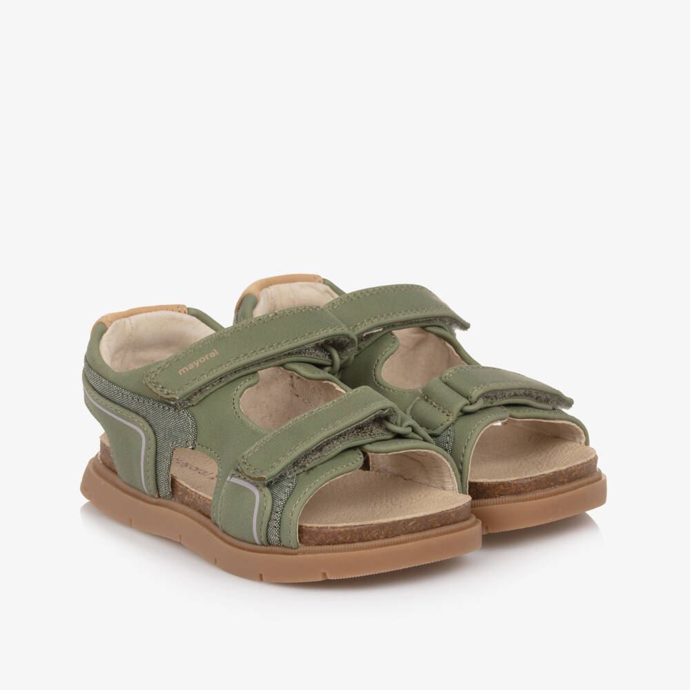 Mayoral-Boys Green & Beige Faux Leather Velcro Sandals | Childrensalon Outlet