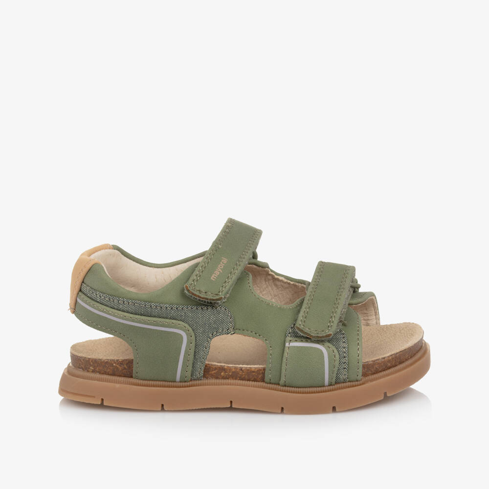 Mayoral-Boys Green & Beige Faux Leather Velcro Sandals | Childrensalon Outlet