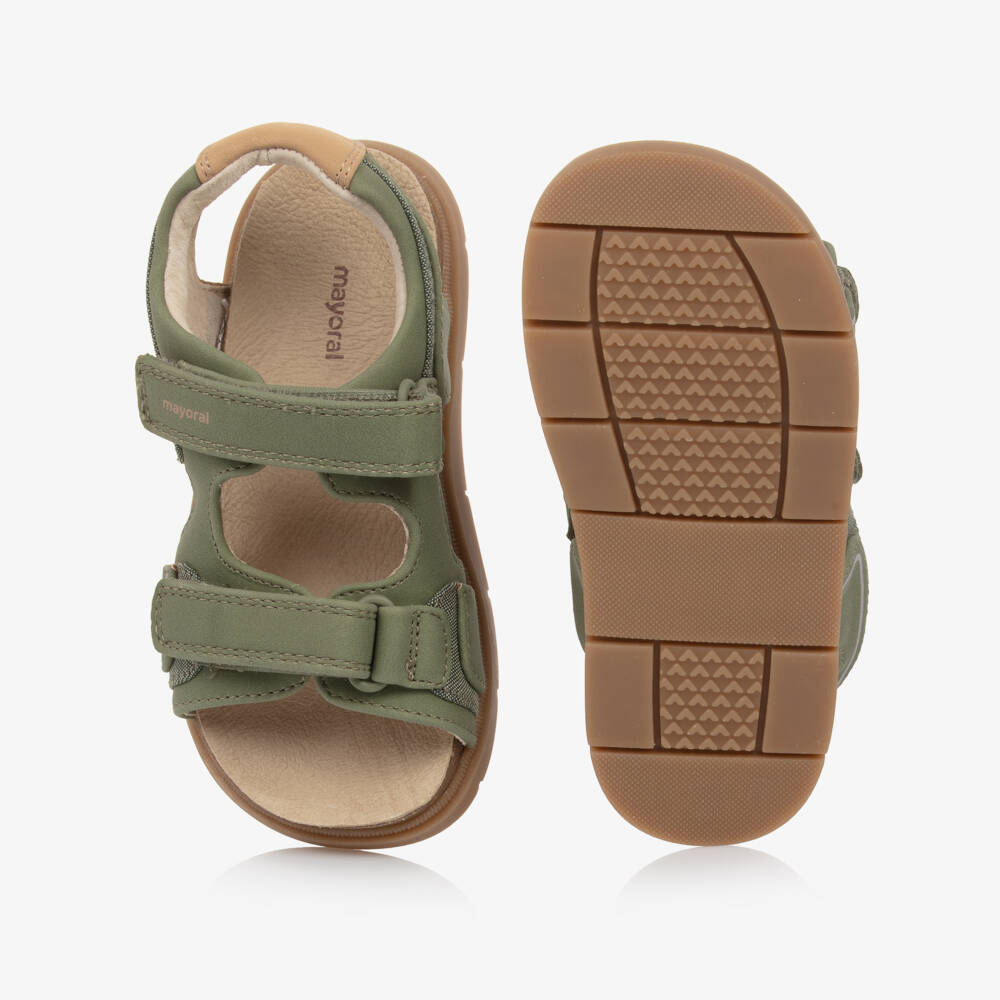 Mayoral-Boys Green & Beige Faux Leather Velcro Sandals | Childrensalon Outlet