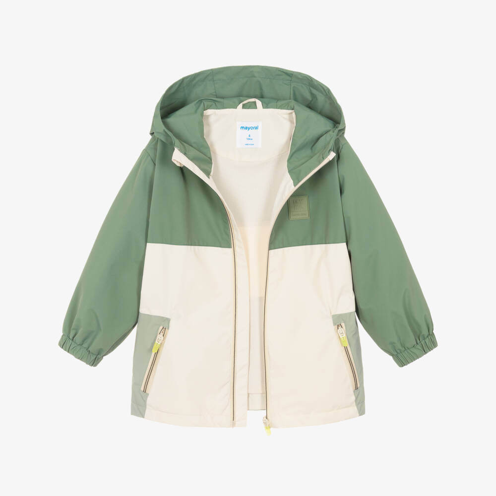 Mayoral-Boys Green & Beige Hooded Jacket | Childrensalon Outlet