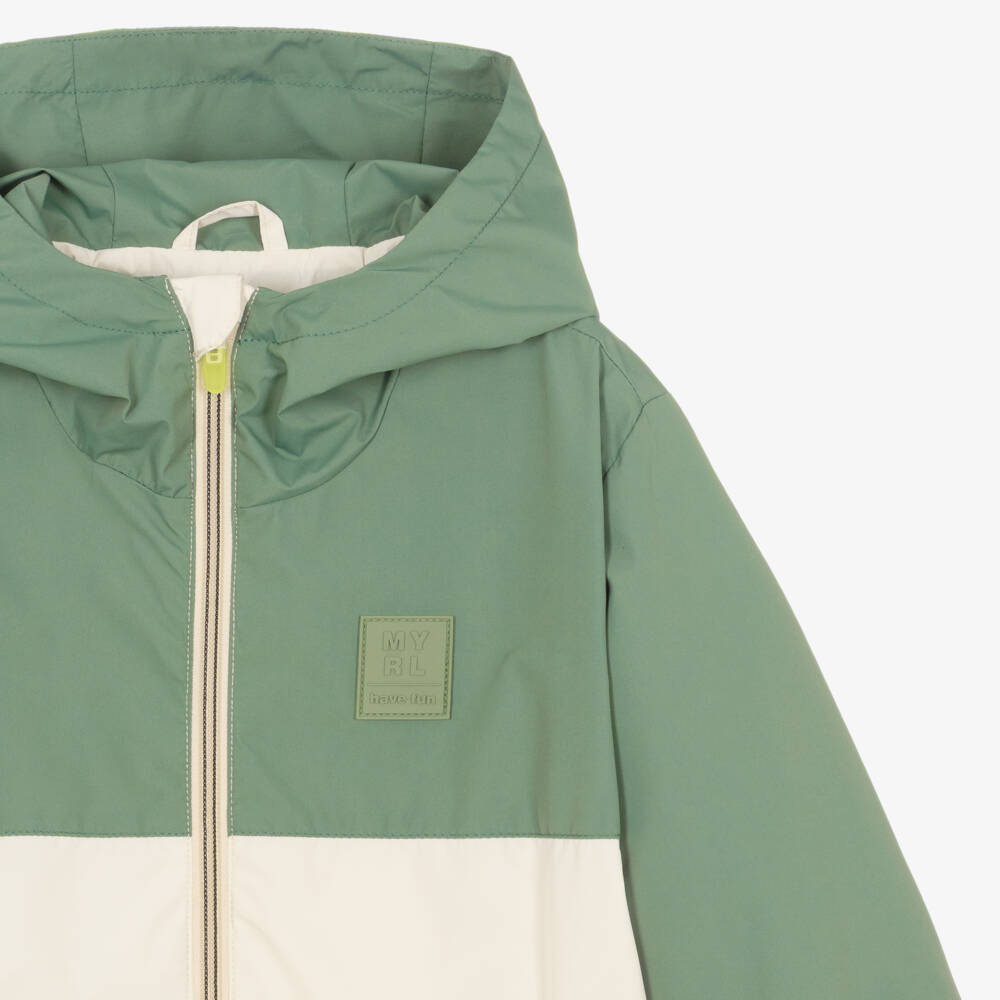 Mayoral-Boys Green & Beige Hooded Jacket | Childrensalon Outlet