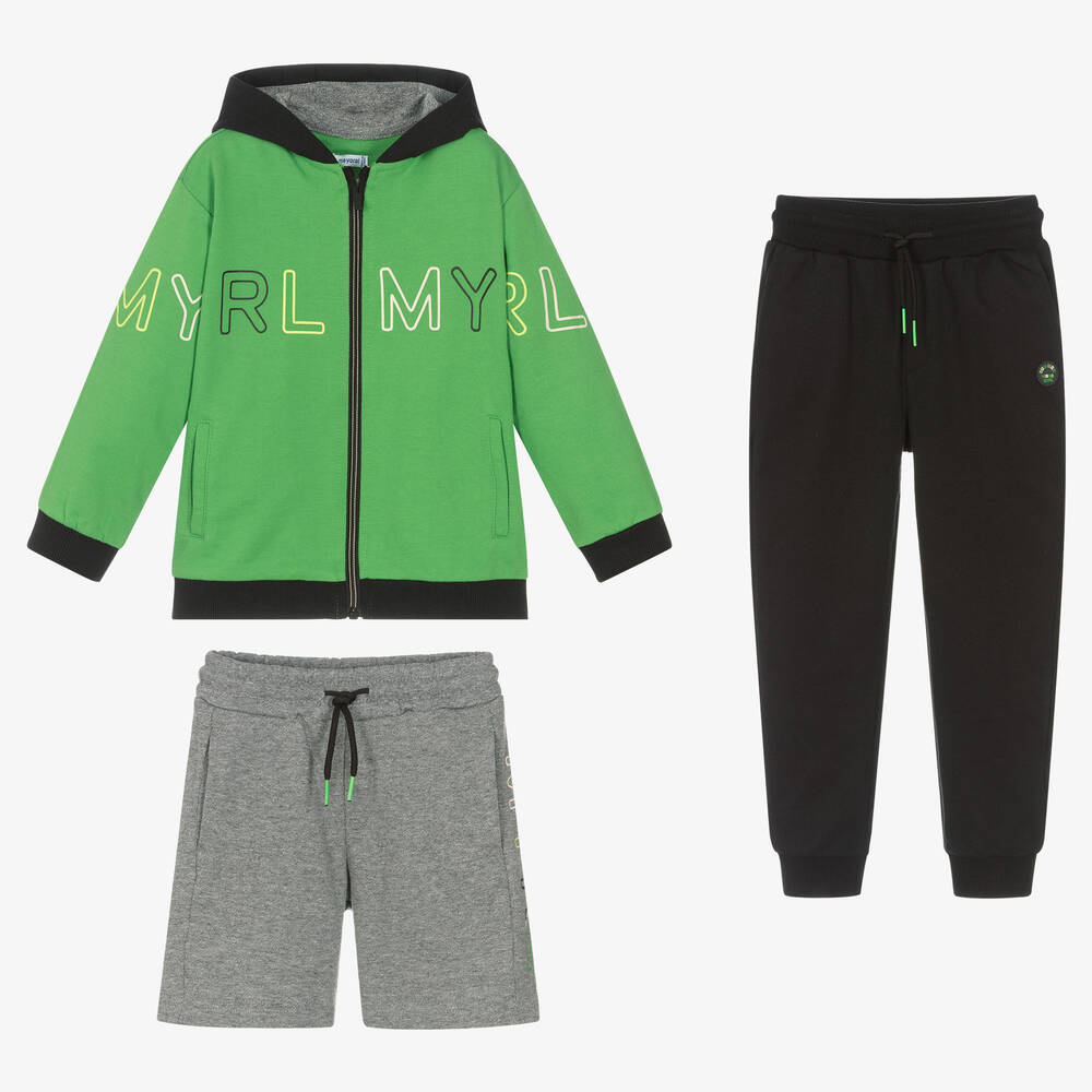 Mayoral - Черно-зеленый спортивный костюм и шорты | Childrensalon