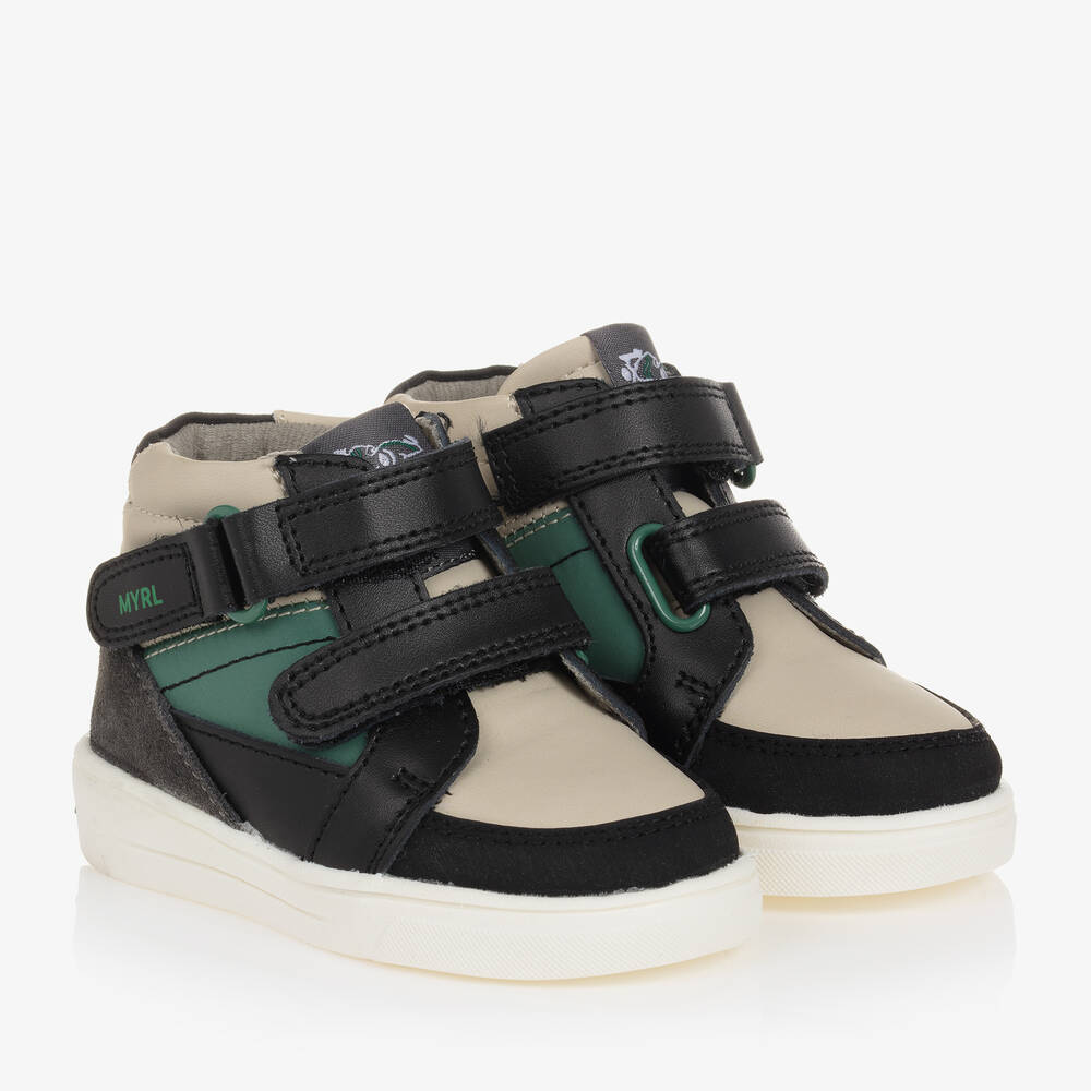 Mayoral - Boys Green & Black Velcro Trainers | Childrensalon