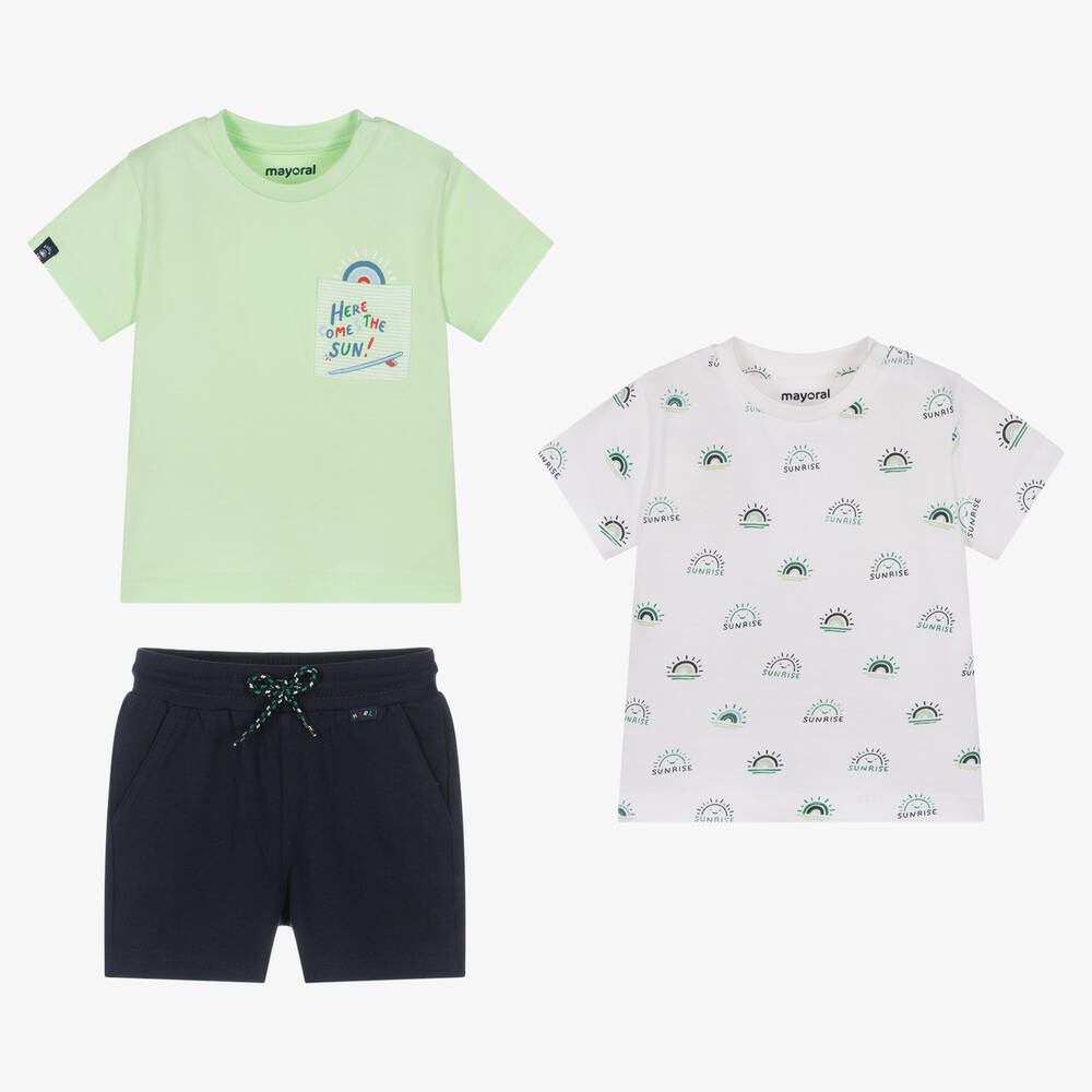 Mayoral - Boys Green & Blue Cotton Shorts Set | Childrensalon