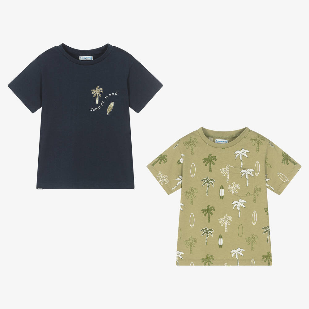 Mayoral-Boys Green & Blue Cotton T-Shirts (2 Pack) | Childrensalon Outlet