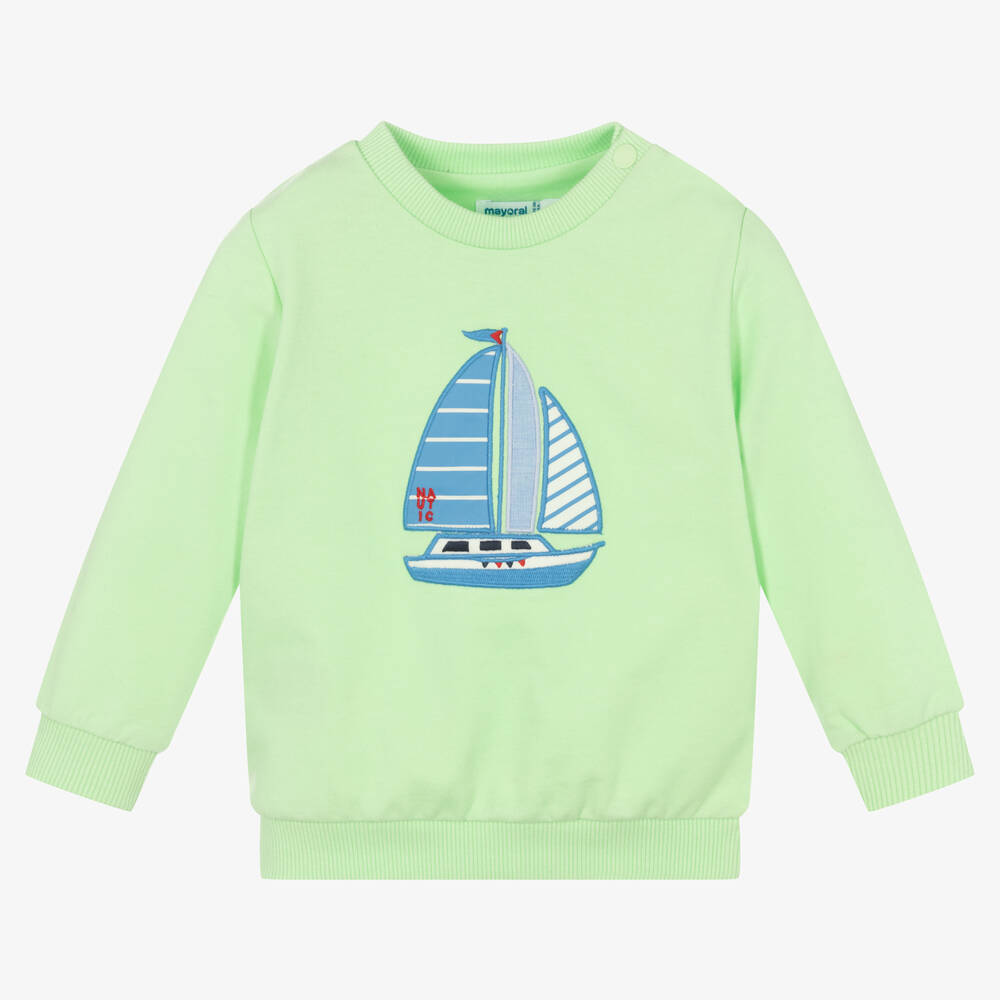 Mayoral - Boys Green Boat Cotton Sweatshirt | Childrensalon