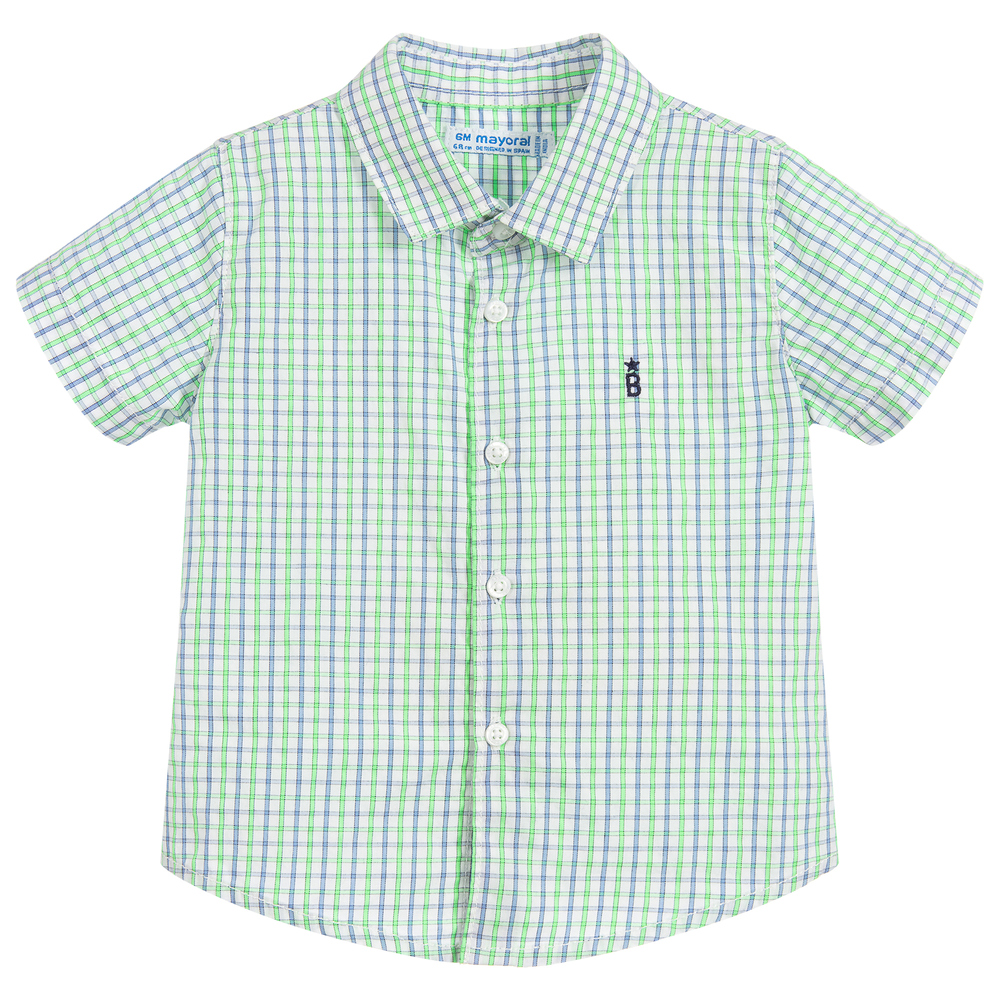 Mayoral - Boys Green Check Cotton Shirt | Childrensalon