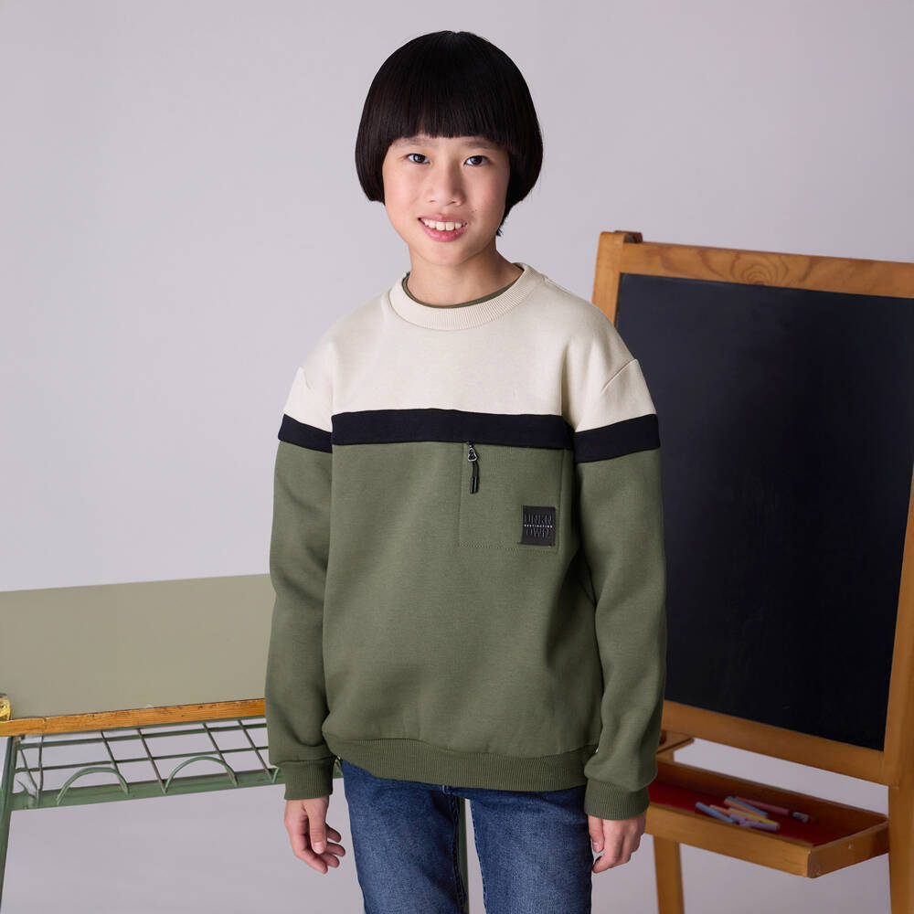 Mayoral Nukutavake-Boys Green Colourblock Jersey Sweatshirt | Childrensalon Outlet